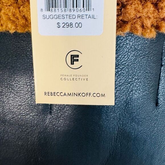 Rebecca Minkoff Faux Shearling Vegan Leather Moto Jacket, Black/Brown, Large NWT - Picture 12 of 16